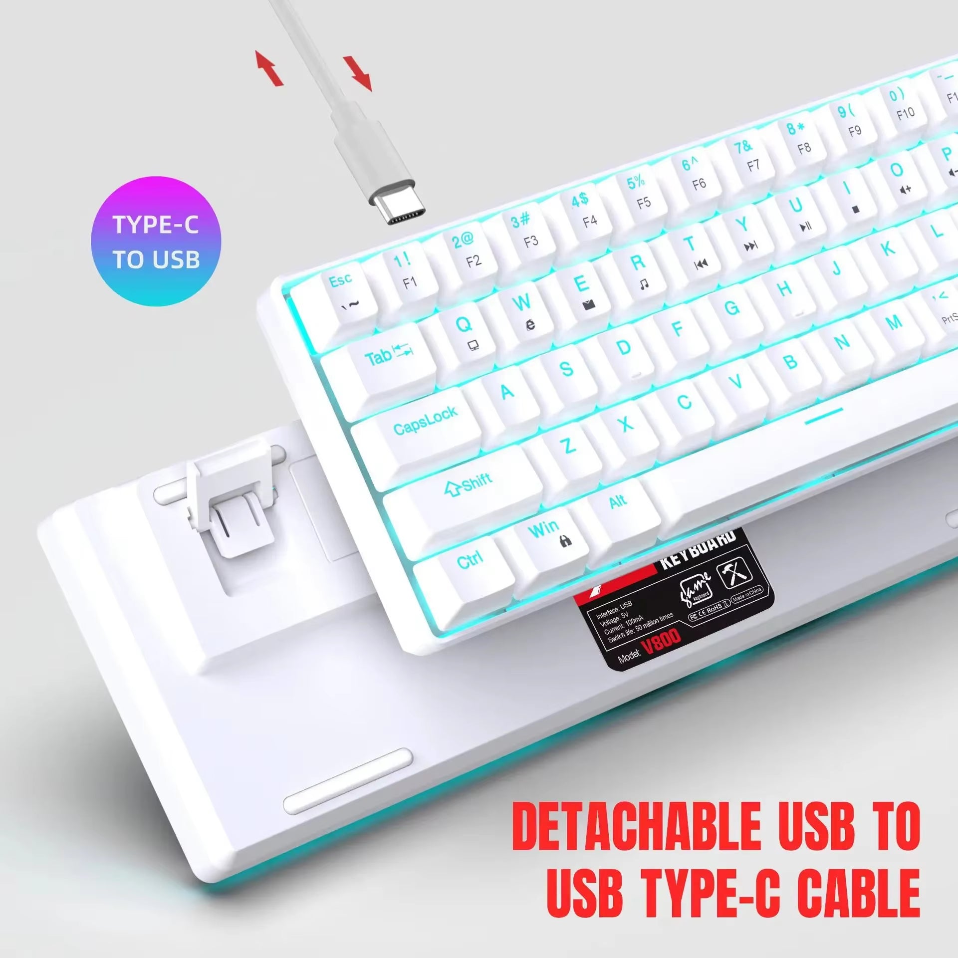Mechanical Keyboard Gaming 60% USB White Keys Keyboards Gamer Mini Ergonomic Computer Keyborad Backlit Musica Teclado Pc