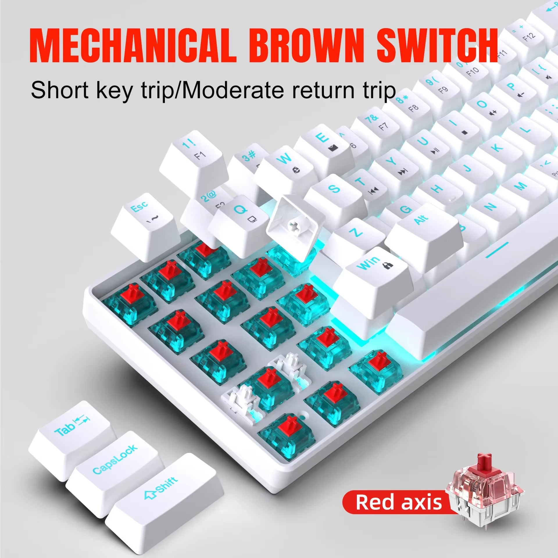 Mechanical Keyboard Gaming 60% USB White Keys Keyboards Gamer Mini Ergonomic Computer Keyborad Backlit Musica Teclado Pc